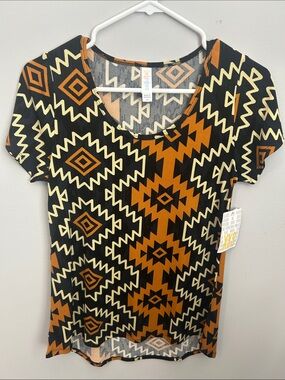 LuLaRoe Short Sleeve Geometric Aztec Top - Black, Orange, Cream